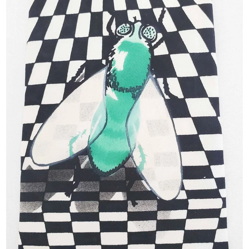 Flamingo Joe Vintage Mens Neck Tie Optical Illusion Black and Ivory Green Fly